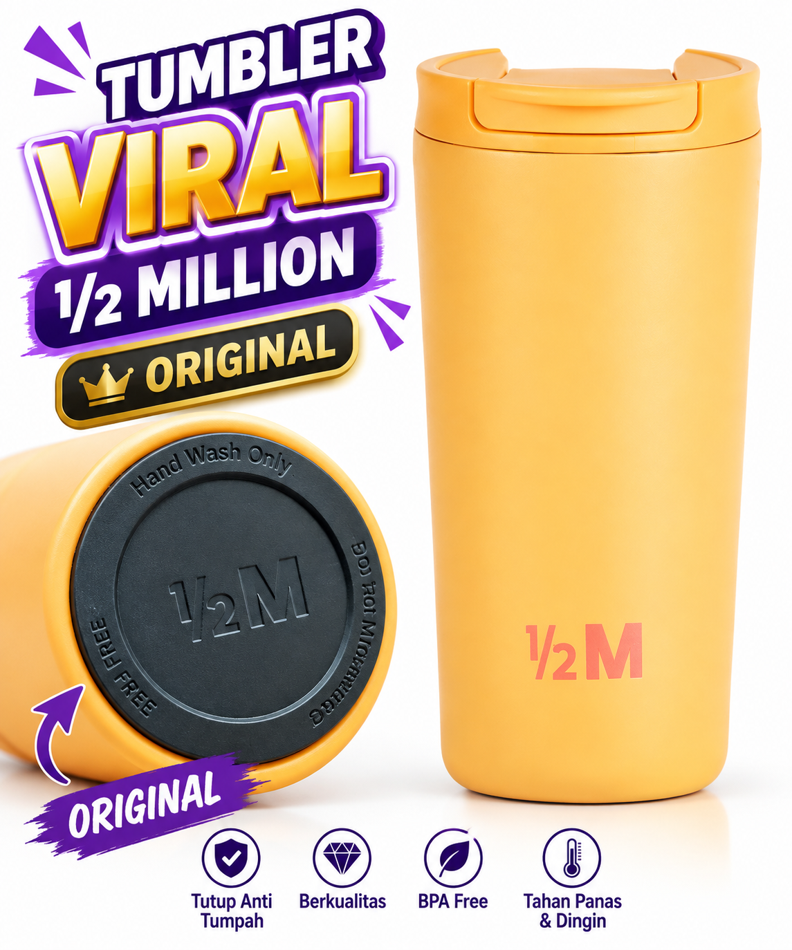 TUMBLER 1/2 MILION VIRAL WARNA ORANGE