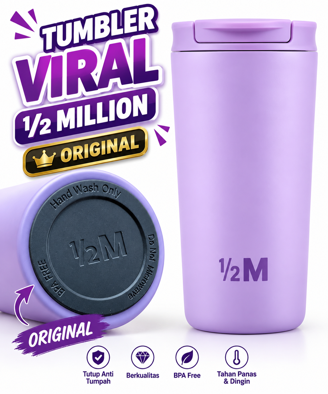 TUMBLER 1/2 MILION VIRAL WARNA UNGU