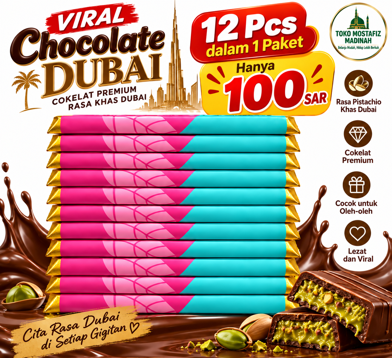CARANIEL DUBAI CHOCOLATE VIRAL 12 BIJI 100 RIYAL