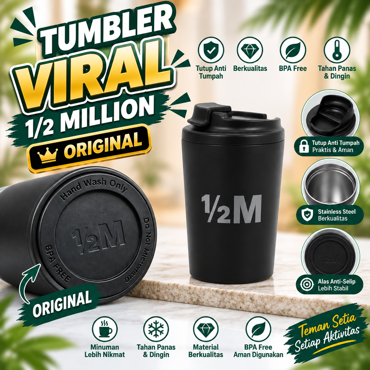 TUMBLER 1/2 MILION VIRAL WARNA HITAM